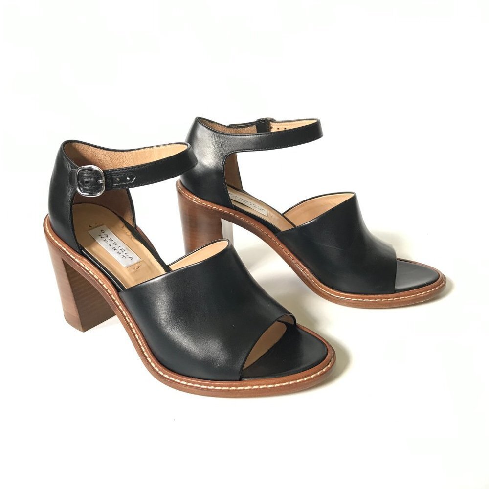 Gabriela Hearst Beau Sandals Shoes Womens 41.5 Black Leather Block Heel Buckle - Picture 2 of 14